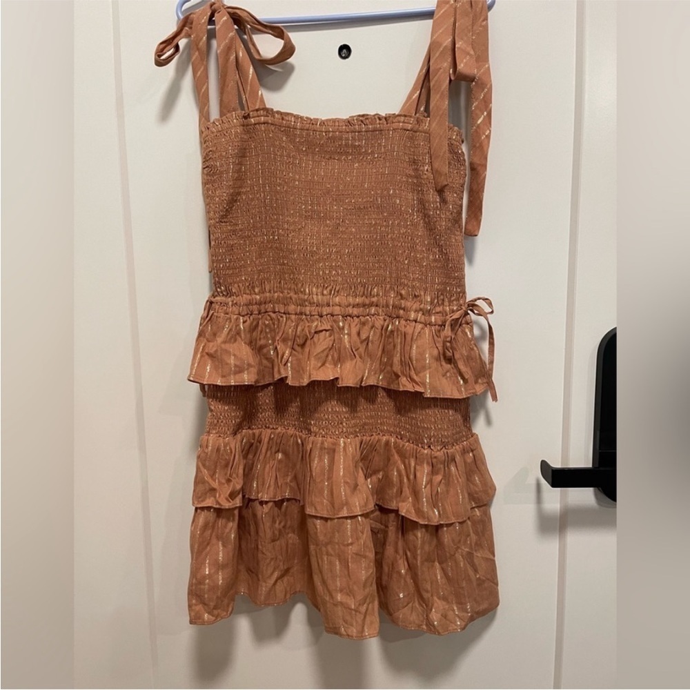 NWOT HOUSE OF HARLOW Corrine Shirred Smocked Mini Dress -Desert Rose - Picture 7 of 7